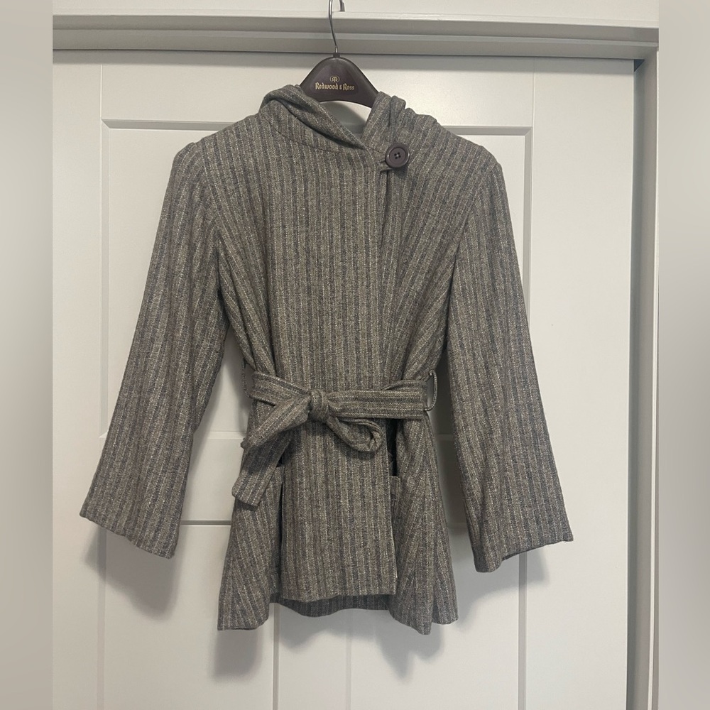 Gray & Tan Striped Women's Belted Jacket